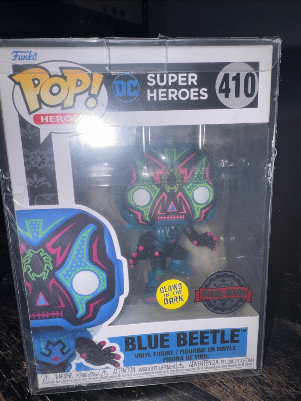 Funko Blue Beetle Pop! #410 Neon Blue & Green Glow Vinyl Figure